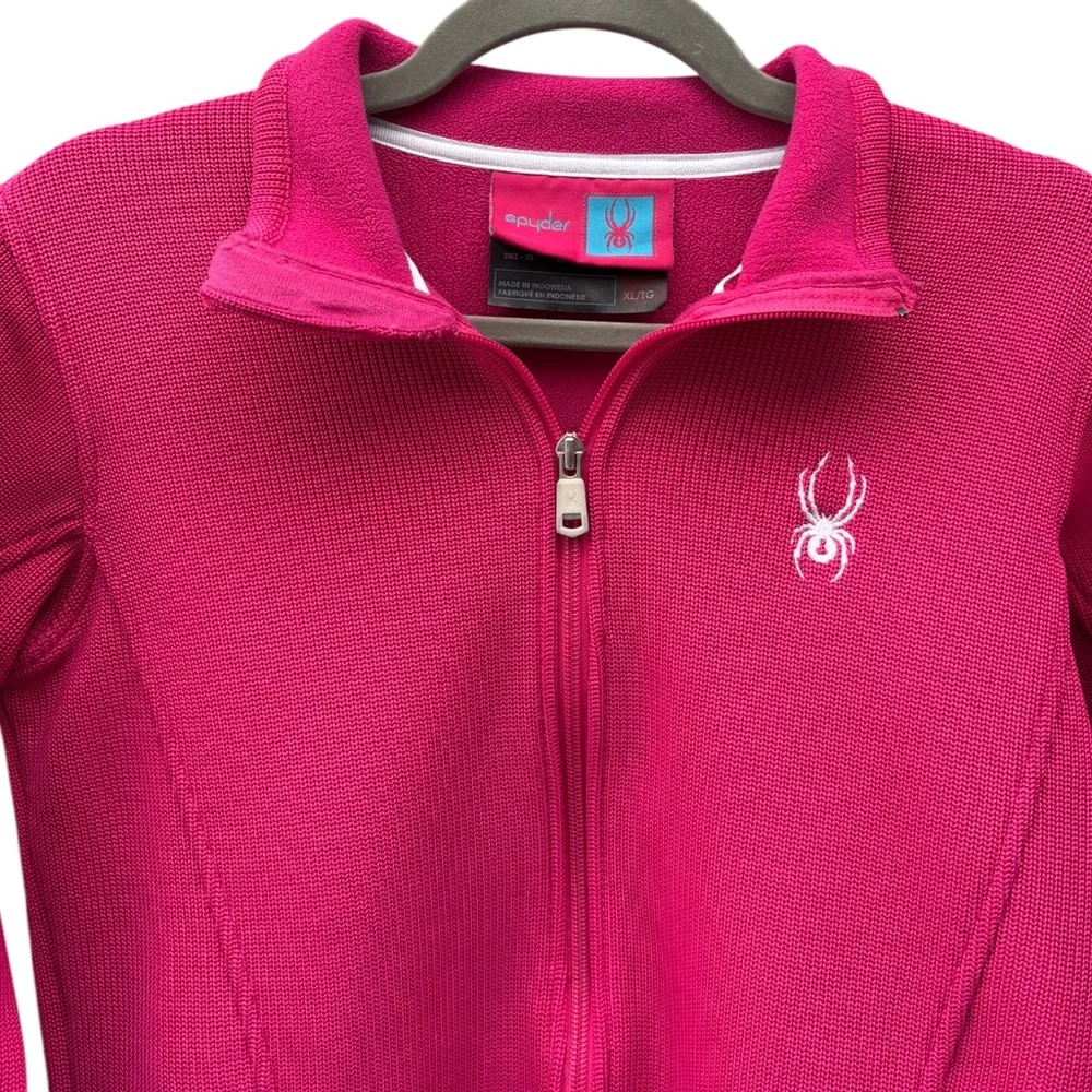 Spyder Girls XL Bright Pink Knit Endure Full Zip Fleece Lined Stryke Ski Jacket
